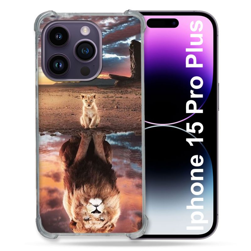 Coque Renforcée En Verre Trempé Pour Iphone 15 Pro Plus (6.7) Animal Lion Reflet