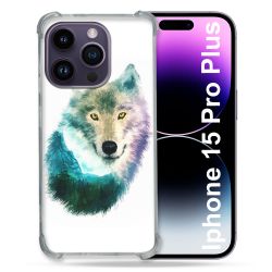 Coque Renforcée En Verre Trempé Pour Iphone 15 Pro Plus (6.7) Animal Loup Montagne