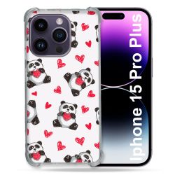 Coque Renforcée En Verre Trempé Pour Iphone 15 Pro Plus (6.7) Animal Panda Cœur