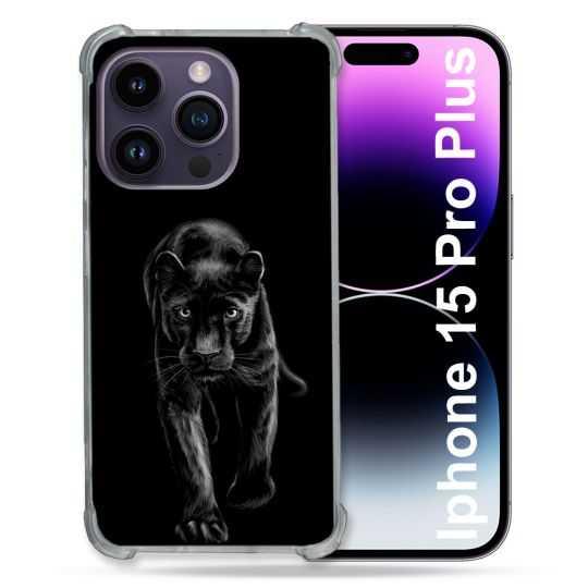 Coque Renforcée En Verre Trempé Pour Iphone 15 Pro Plus (6.7) Animal Panthère Noire