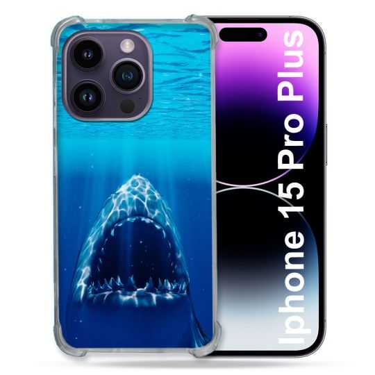 Coque Renforcée En Verre Trempé Pour Iphone 15 Pro Plus (6.7) Animal Requin Dent