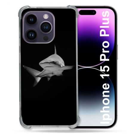 Coque Renforcée En Verre Trempé Pour Iphone 15 Pro Plus (6.7) Animal Requin Sombre