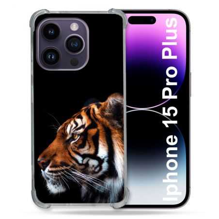 Coque Renforcée En Verre Trempé Pour Iphone 15 Pro Plus (6.7) Animal Tigre Noir
