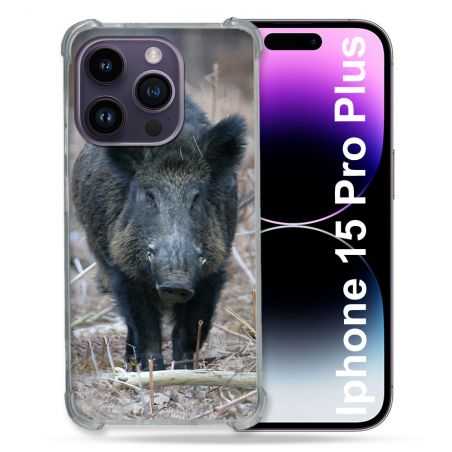 Coque Renforcée En Verre Trempé Pour Iphone 15 Pro Plus (6.7) Chasse Sanglier Pin
