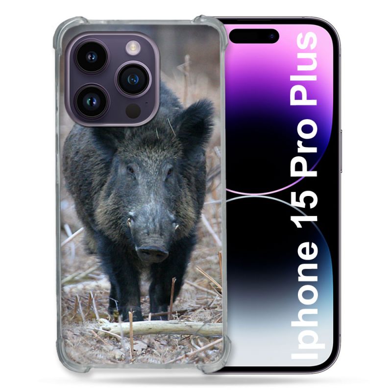 Coque Renforcée En Verre Trempé Pour Iphone 15 Pro Plus (6.7) Chasse Sanglier Pin