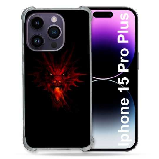 Coque Renforcée En Verre Trempé Pour Iphone 15 Pro Plus (6.7) Fantastique Dragon Feu