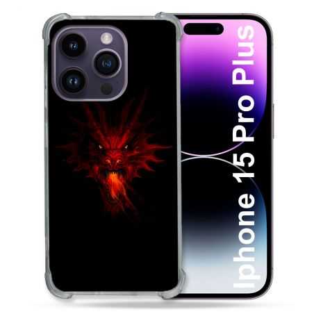 Coque Renforcée En Verre Trempé Pour Iphone 15 Pro Plus (6.7) Fantastique Dragon Feu