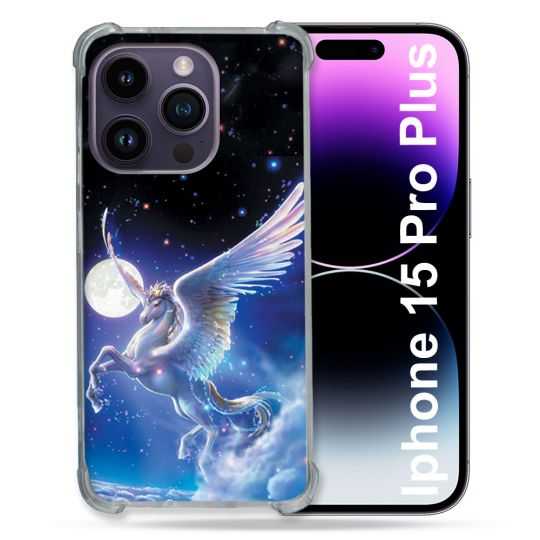 Coque Renforcée En Verre Trempé Pour Iphone 15 Pro Plus (6.7) Fantastique Licorne Céleste