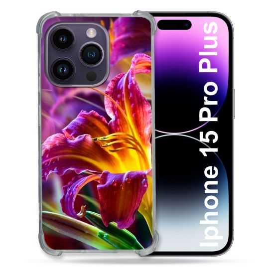 Coque Renforcée En Verre Trempé Pour Iphone 15 Pro Plus (6.7) Fleur Lys Color