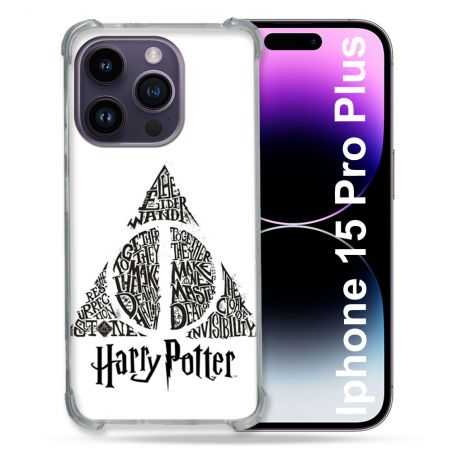 Coque Renforcée En Verre Trempé Pour Iphone 15 Pro Plus (6.7) Harry Potter Hollows triangle Blanc