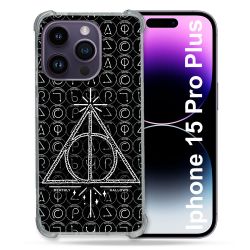 Coque Renforcée En Verre Trempé Pour Iphone 15 Pro Plus (6.7) Harry Potter Hollows Triangle Noir