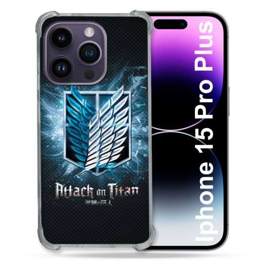 Coque Renforcée En Verre Trempé Pour Iphone 15 Pro Plus (6.7) Manga Attaque Titans Noir