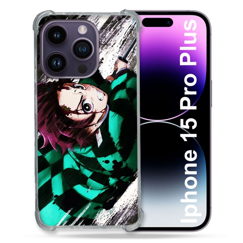 Coque Renforcée En Verre Trempé Pour Iphone 15 Pro Plus (6.7) Manga Demon Slayer Tanjiro
