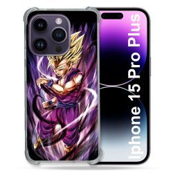 Coque Renforcée En Verre Trempé Pour Iphone 15 Pro Plus (6.7) Manga Dragon Ball Sangohan Violet