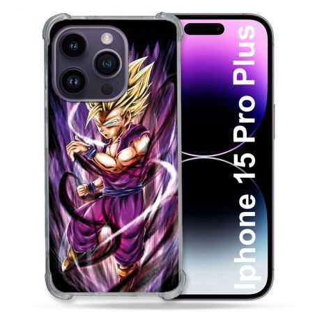 Coque Renforcée En Verre Trempé Pour Iphone 15 Pro Plus (6.7) Manga Dragon Ball Sangohan Violet