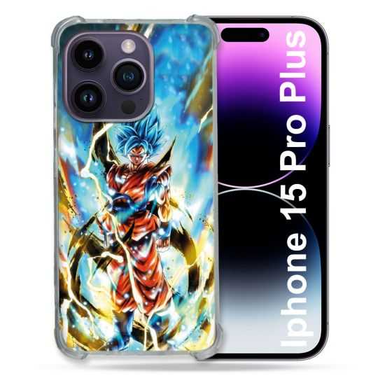 Coque Renforcée En Verre Trempé Pour Iphone 15 Pro Plus (6.7) Manga Dragon Ball Sangoku Blanc