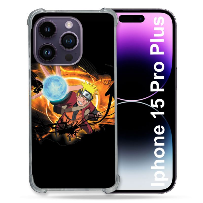 Coque Renforcée En Verre Trempé Pour Iphone 15 Pro Plus (6.7) Manga Naruto Noir
