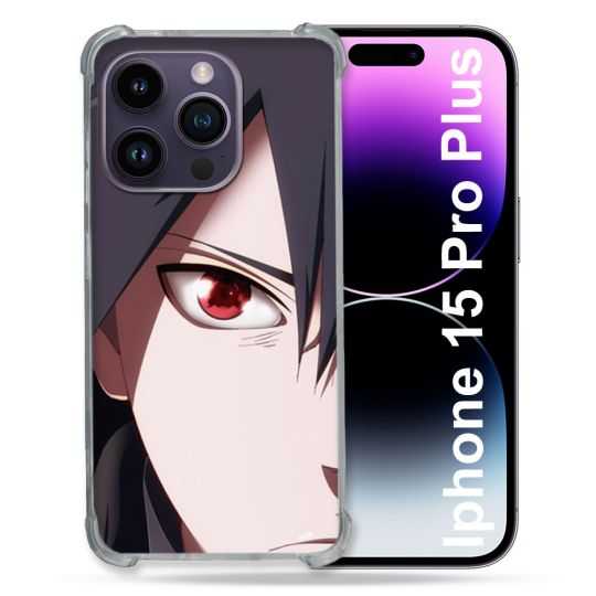 Coque Renforcée En Verre Trempé Pour Iphone 15 Pro Plus (6.7) Manga Naruto Sasuke visage