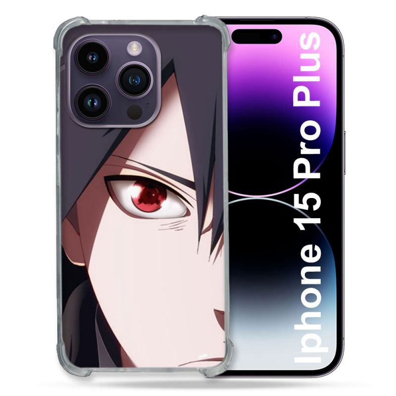 Coque Renforcée En Verre Trempé Pour Iphone 15 Pro Plus (6.7) Manga Naruto Sasuke visage