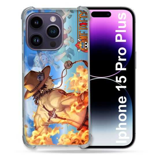 Coque Renforcée En Verre Trempé Pour Iphone 15 Pro Plus (6.7) Manga One Piece Ace Color
