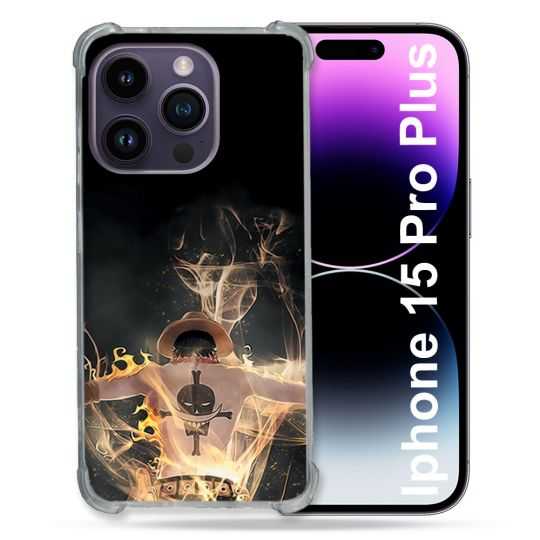 Coque Renforcée En Verre Trempé Pour Iphone 15 Pro Plus (6.7) Manga One Piece Ace Noir
