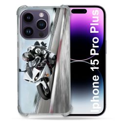 Coque Renforcée En Verre Trempé Pour Iphone 15 Pro Plus (6.7) Moto Course GP Blanche