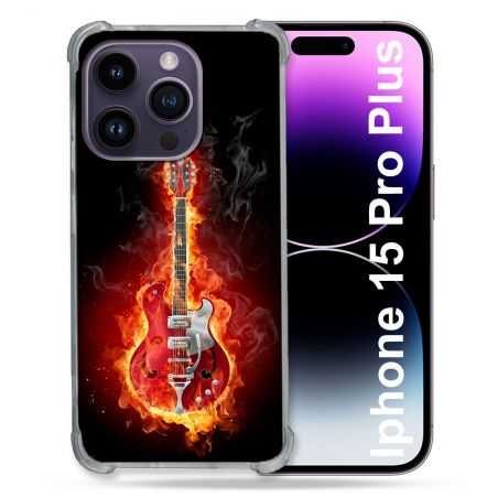 Coque Renforcée En Verre Trempé Pour Iphone 15 Pro Plus (6.7) Musique Guitare Electrique
