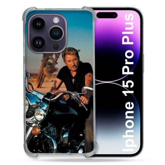 Coque Renforcée En Verre Trempé Pour Iphone 15 Pro Plus (6.7) Musique Johnny Hallyday Moto