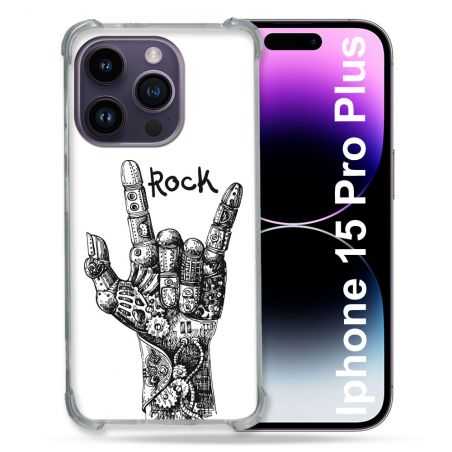 Coque Renforcée En Verre Trempé Pour Iphone 15 Pro Plus (6.7) Musique Rock Main