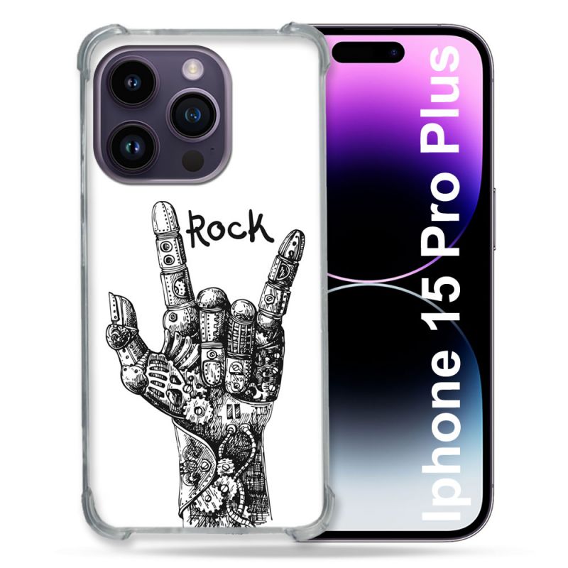 Coque Renforcée En Verre Trempé Pour Iphone 15 Pro Plus (6.7) Musique Rock Main
