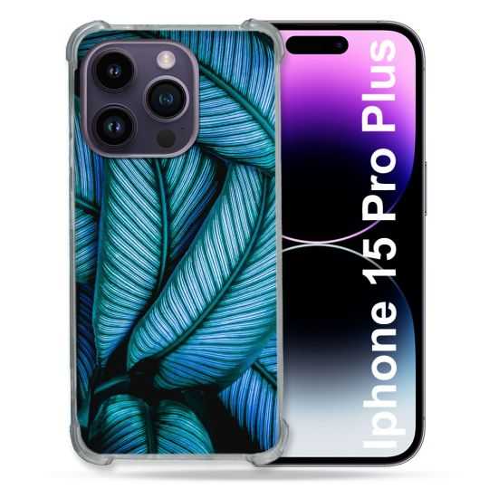 Coque Renforcée En Verre Trempé Pour Iphone 15 Pro Plus (6.7) Nature Feuille Palmier