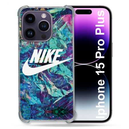 Coque Renforcée En Verre Trempé Pour Iphone 15 Pro Plus (6.7) Nike Turquoise