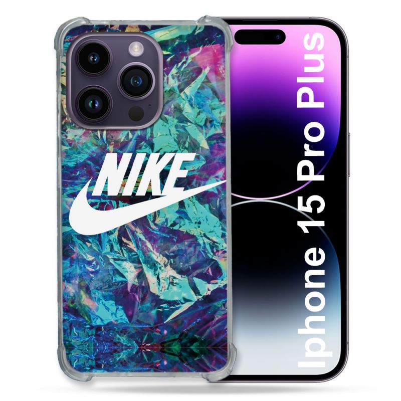 Coque Renforcée En Verre Trempé Pour Iphone 15 Pro Plus (6.7) Nike Turquoise