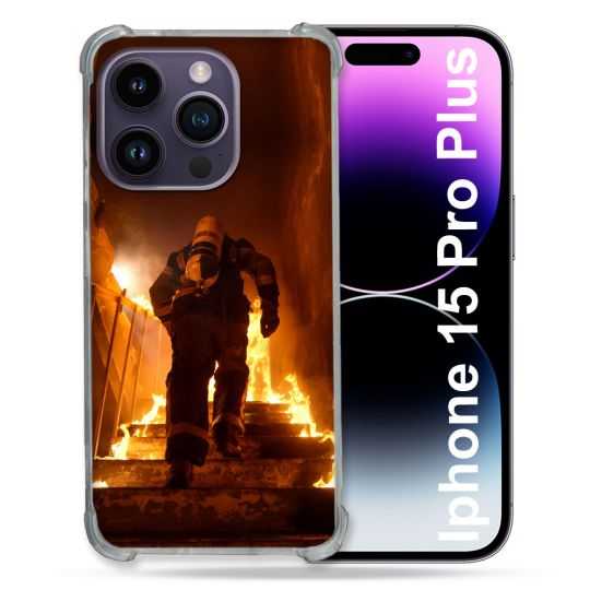 Coque Renforcée En Verre Trempé Pour Iphone 15 Pro Plus (6.7) Pompier Escalier