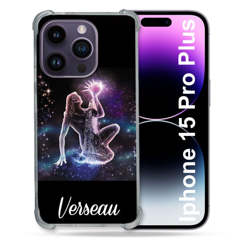 Coque Renforcée En Verre Trempé Pour Iphone 15 Pro Plus (6.7) Signe Zodiaque 2 Verseau