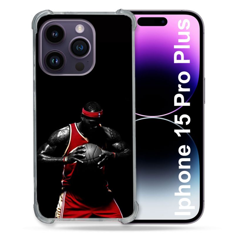 Coque Renforcée En Verre Trempé Pour Iphone 15 Pro Plus (6.7) Sport Basketeur