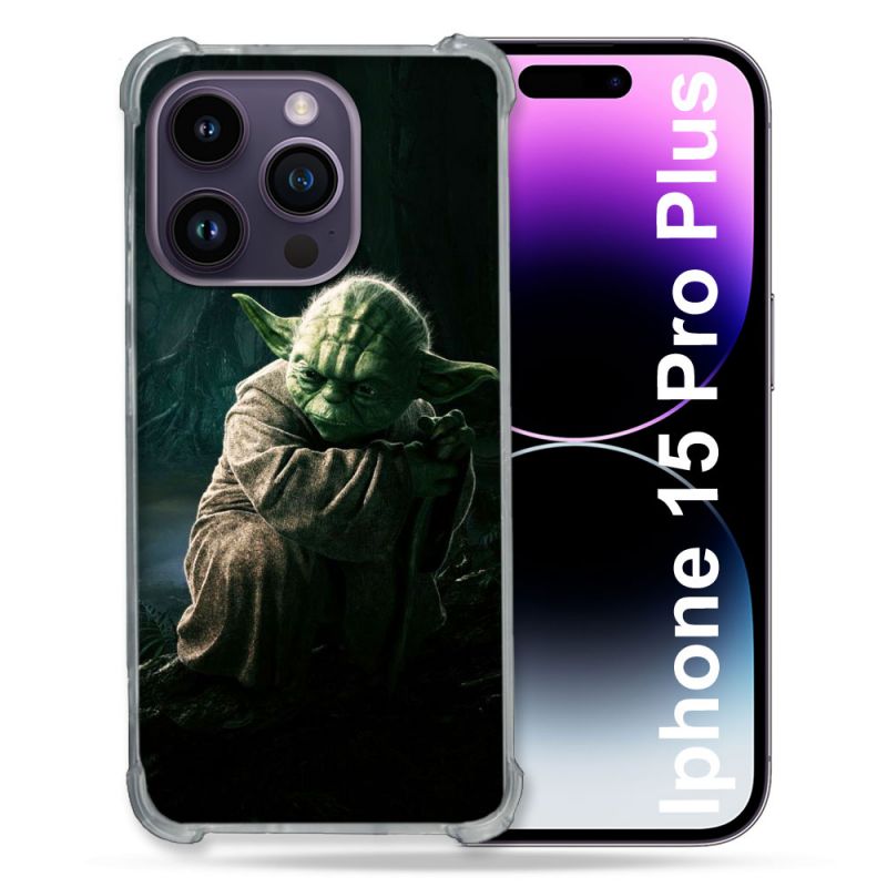 Coque Renforcée En Verre Trempé Pour Iphone 15 Pro Plus (6.7) Star Wars - Yoda sombre
