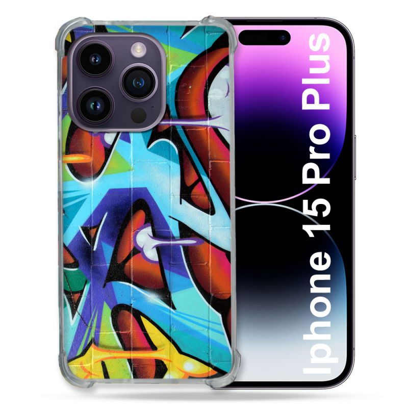 Coque Renforcée En Verre Trempé Pour Iphone 15 Pro Plus (6.7) Street Art Graf Color