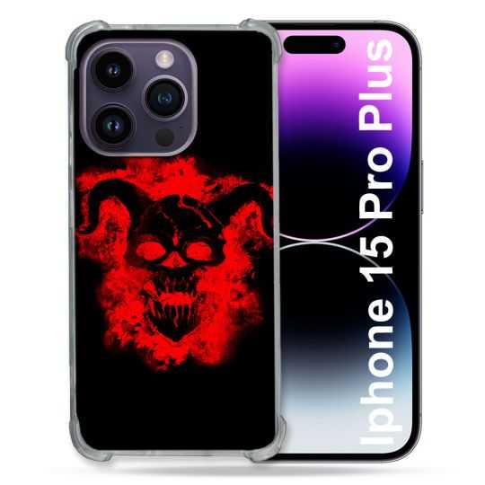 Coque Renforcée En Verre Trempé Pour Iphone 15 Pro Plus (6.7) Tete de Mort Diable
