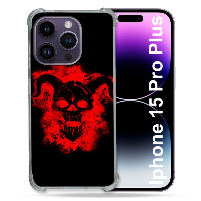 Coque Renforcée En Verre Trempé Pour Iphone 15 Pro Plus (6.7) Tete de Mort Diable