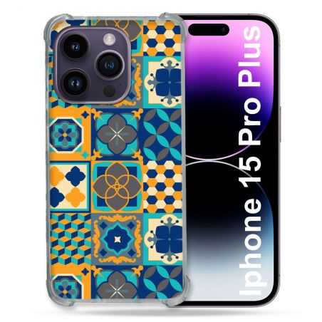 Coque Renforcée En Verre Trempé Pour Iphone 15 Pro Plus (6.7) Texture Carreau Ciment Orange