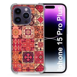 Coque Renforcée En Verre Trempé Pour Iphone 15 Pro Plus (6.7) Texture Carreau Ciment Rouge