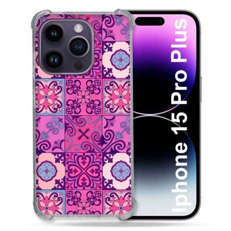 Coque Renforcée En Verre Trempé Pour Iphone 15 Pro Plus (6.7) Texture Carreau Ciment Violet