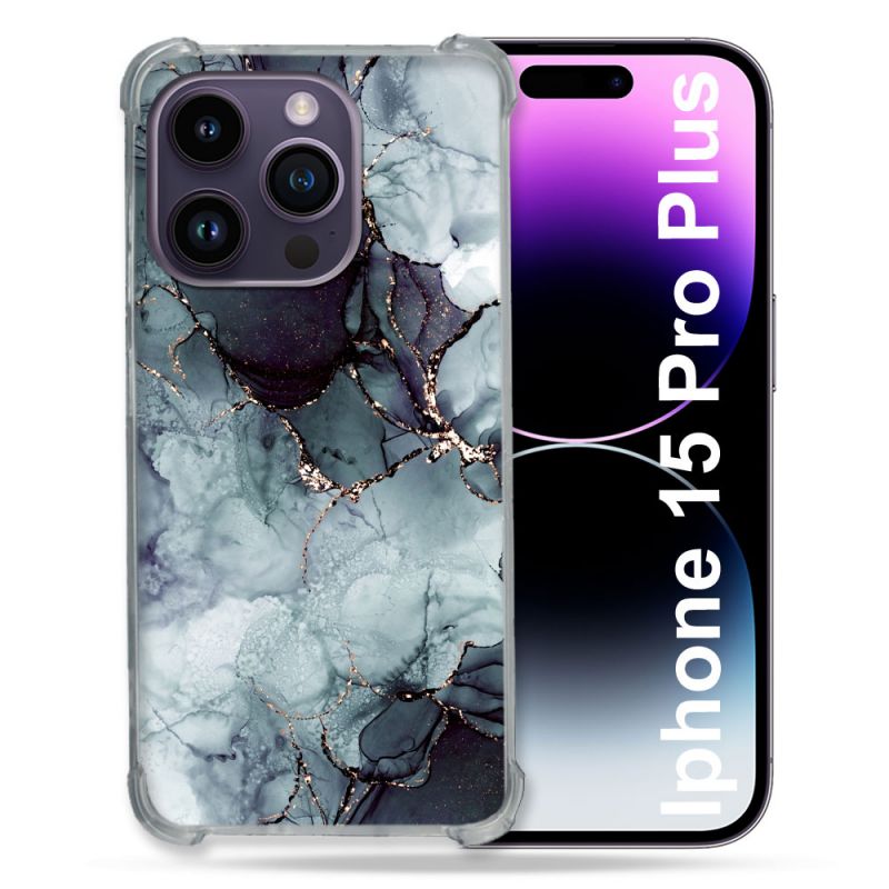 Coque Renforcée En Verre Trempé Pour Iphone 15 Pro Plus (6.7) Texture Marbre Gris