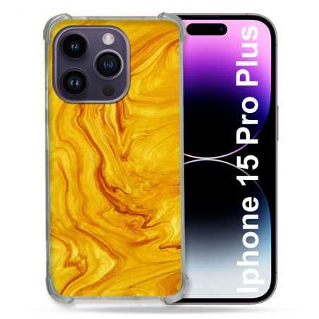 Coque Renforcée En Verre Trempé Pour Iphone 15 Pro Plus (6.7) Texture Marbre Jaune