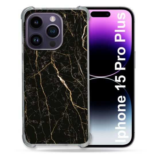 Coque Renforcée En Verre Trempé Pour Iphone 15 Pro Plus (6.7) Texture Marbre Noir