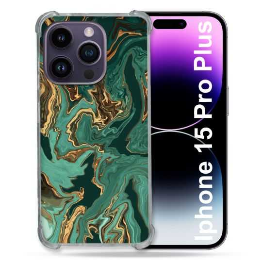 Coque Renforcée En Verre Trempé Pour Iphone 15 Pro Plus (6.7) Texture Marbre Vert