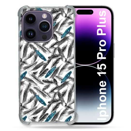 Coque Renforcée En Verre Trempé Pour Iphone 15 Pro Plus (6.7) Texture Plume Canard