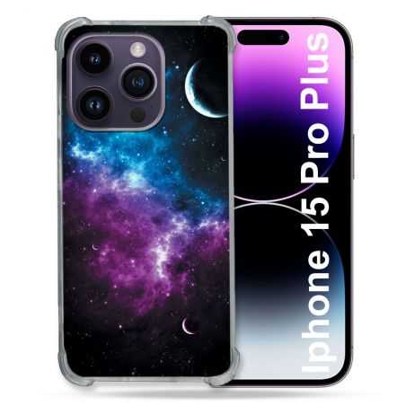 Coque Renforcée En Verre Trempé Pour Iphone 15 Pro Plus (6.7) Univers Bleu Violet