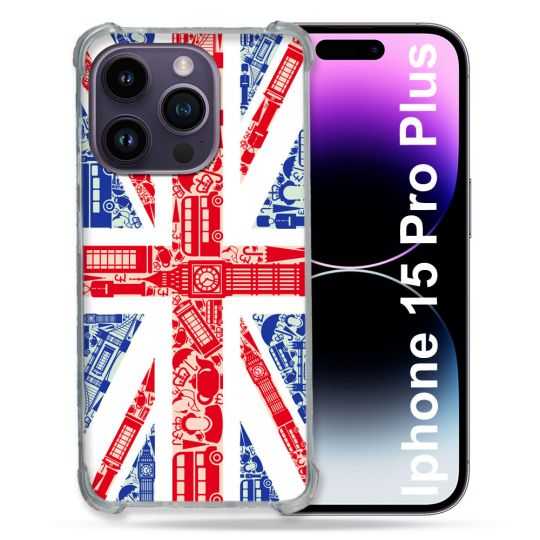 Coque Renforcée En Verre Trempé Pour Iphone 15 Pro Plus (6.7) Voyage Angleterre Blanc